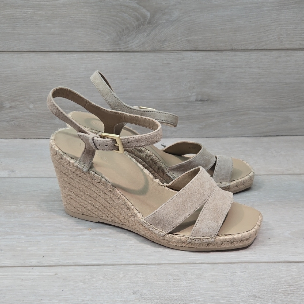 Vince Women Leather Strappy Espadrille Beige Wedge Sandals Shoes Sz 7M